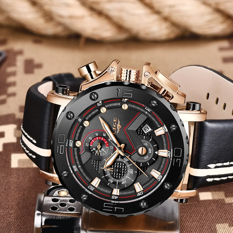 2019 LIGE Quartz Top Brand Luxury Big Dial Military Mens Watch