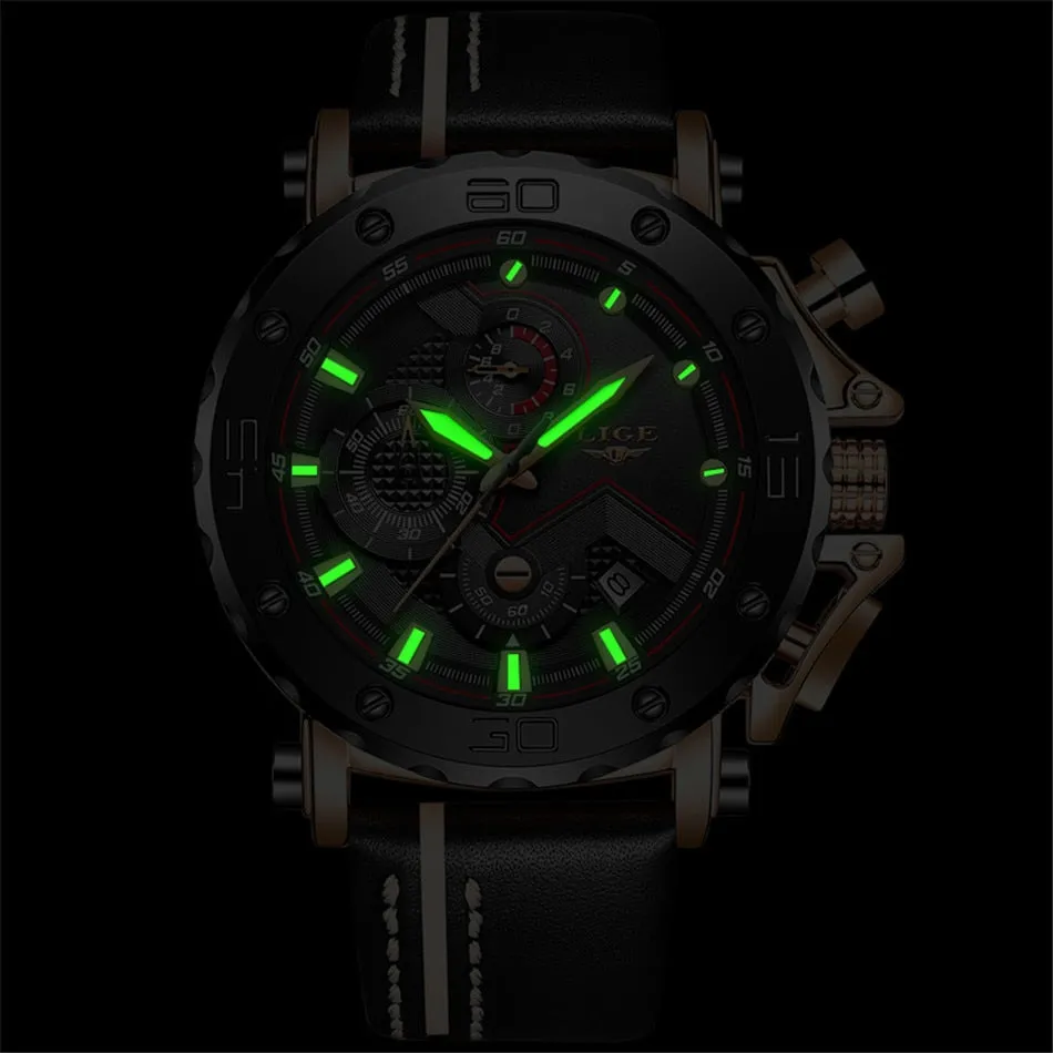 2019 LIGE Quartz Top Brand Luxury Big Dial Military Mens Watch