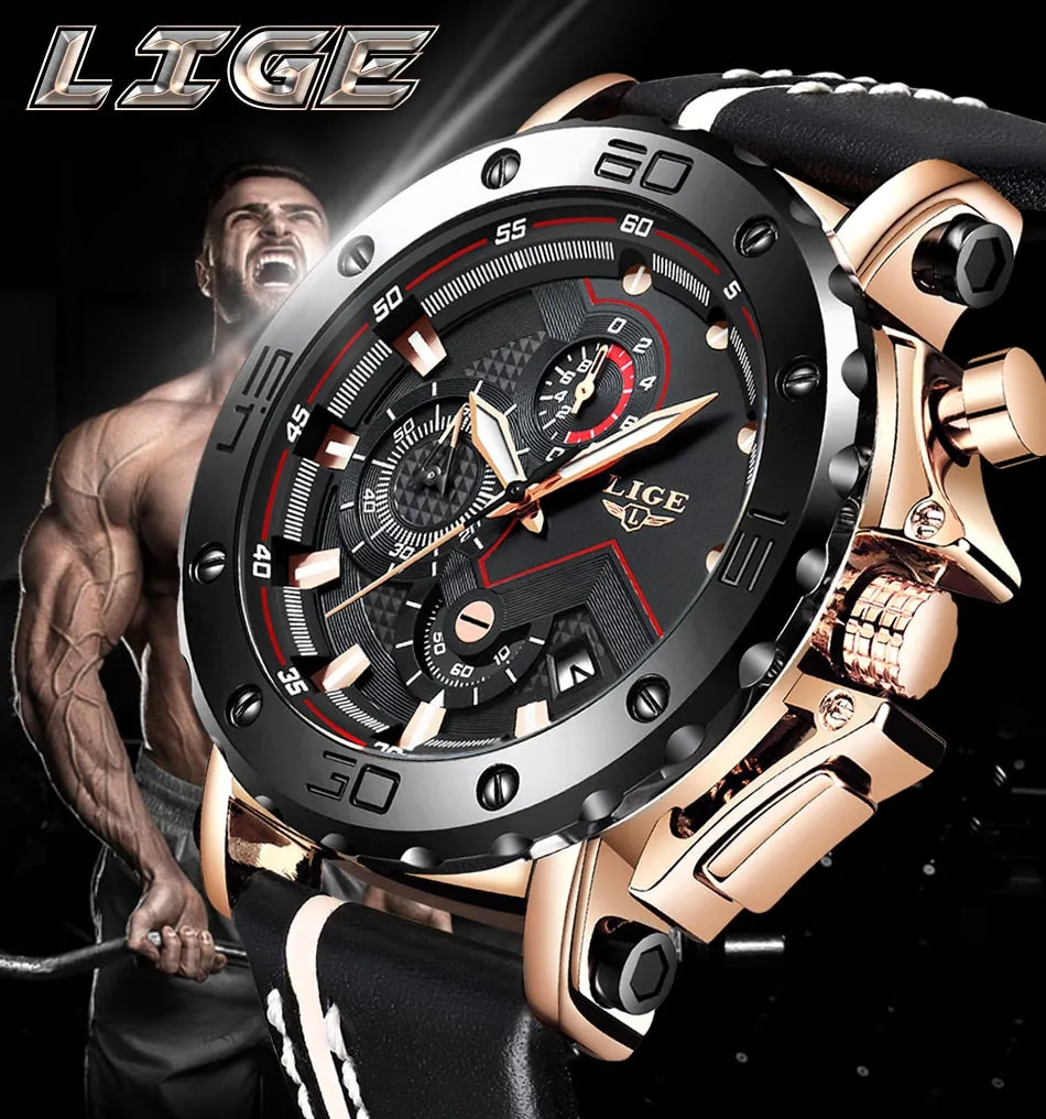 2019 LIGE Quartz Top Brand Luxury Big Dial Military Mens Watch