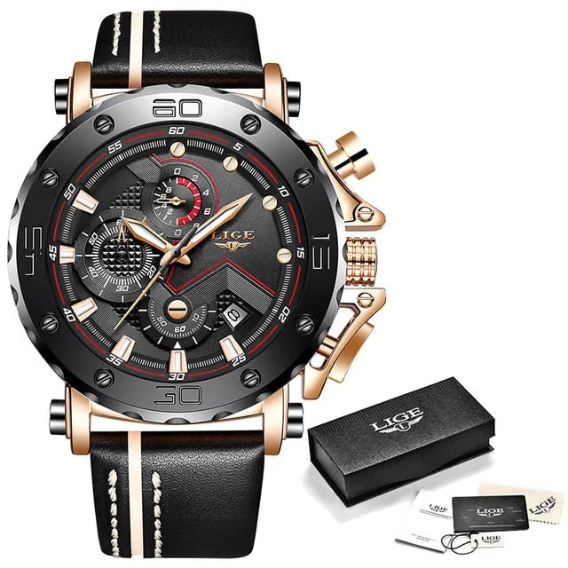 2019 LIGE Quartz Top Brand Luxury Big Dial Military Mens Watch