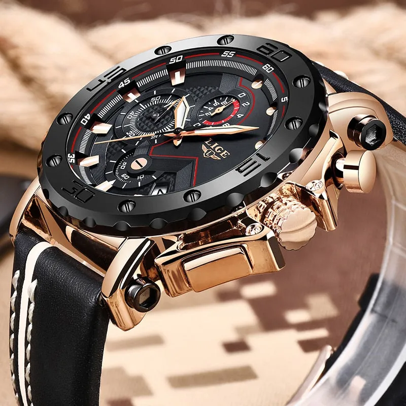 2019 LIGE Quartz Top Brand Luxury Big Dial Military Mens Watch