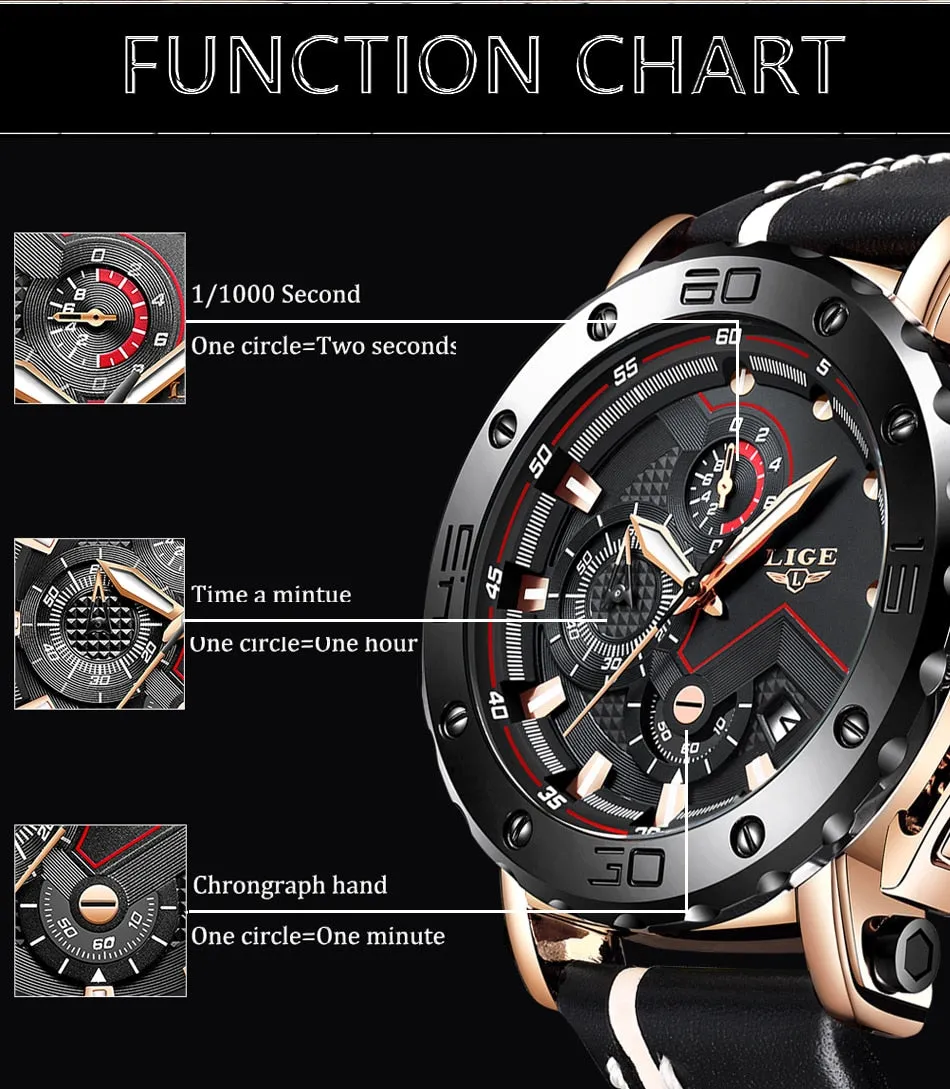 2019 LIGE Quartz Top Brand Luxury Big Dial Military Mens Watch