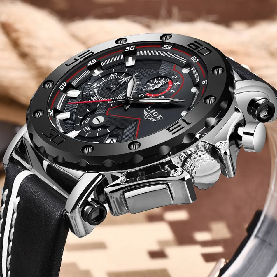 2019 LIGE Quartz Top Brand Luxury Big Dial Military Mens Watch