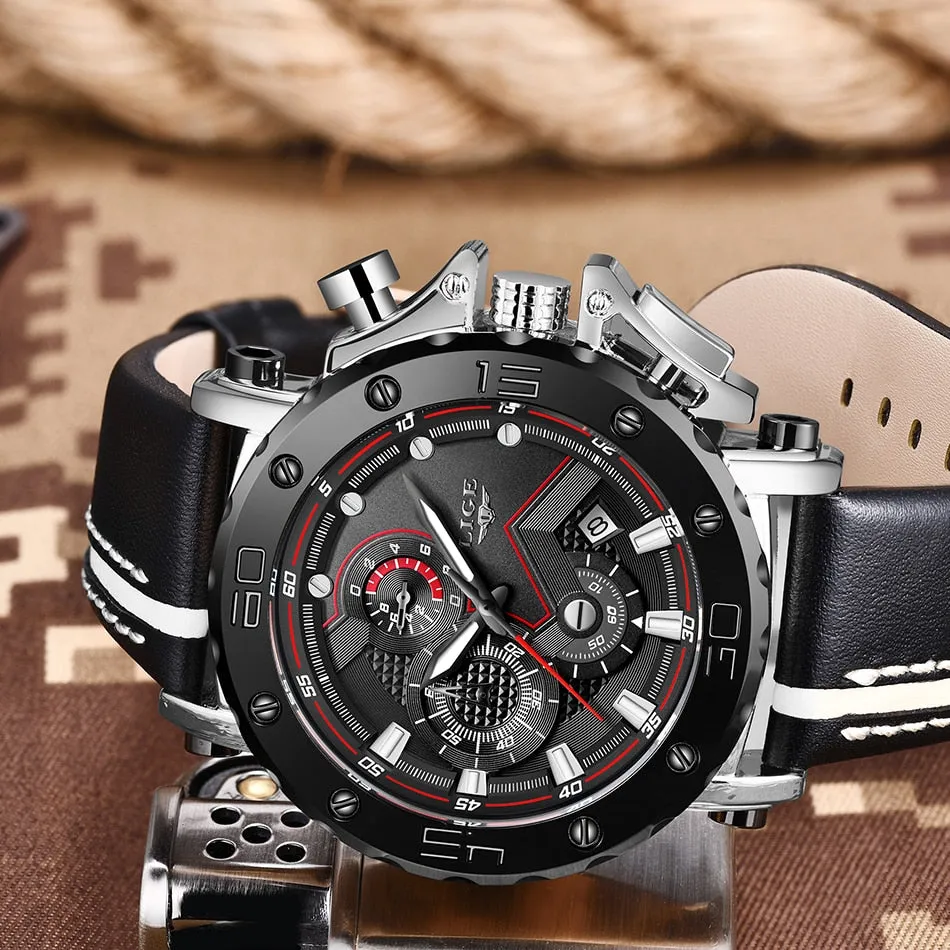 2019 LIGE Quartz Top Brand Luxury Big Dial Military Mens Watch