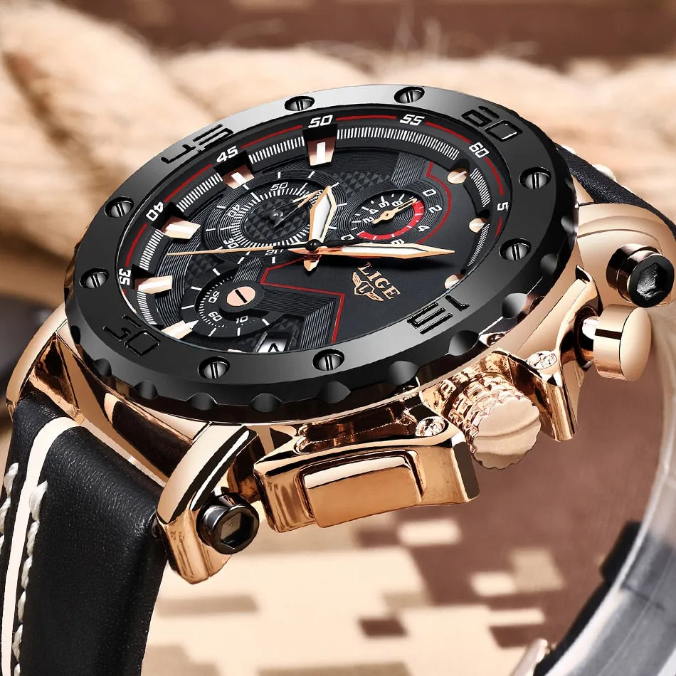 2019 LIGE Quartz Top Brand Luxury Big Dial Military Mens Watch