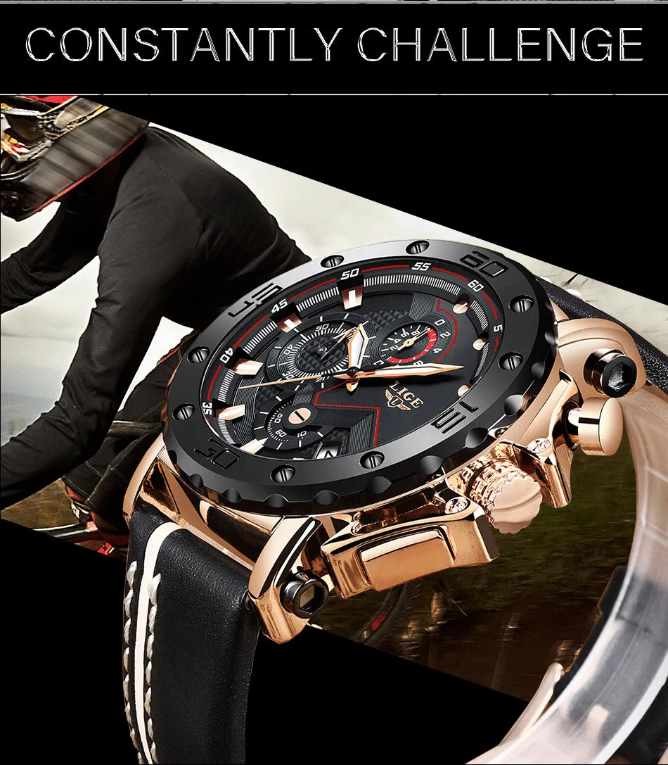 2019 LIGE Quartz Top Brand Luxury Big Dial Military Mens Watch