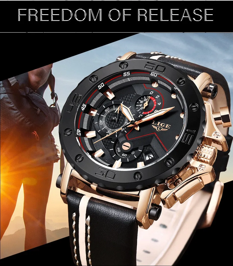 2019 LIGE Quartz Top Brand Luxury Big Dial Military Mens Watch