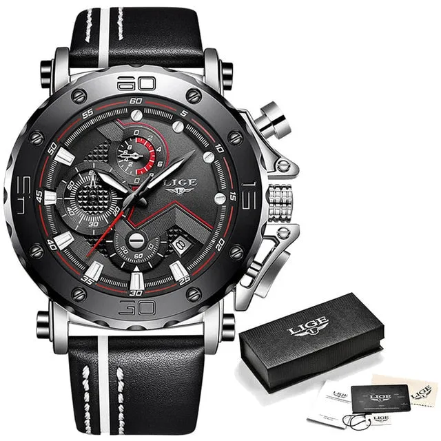 2019 LIGE Quartz Top Brand Luxury Big Dial Military Mens Watch