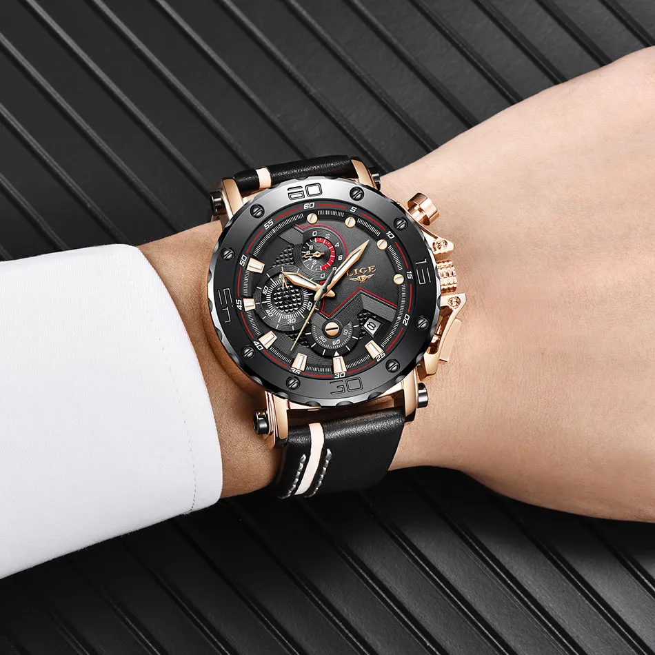 2019 LIGE Quartz Top Brand Luxury Big Dial Military Mens Watch