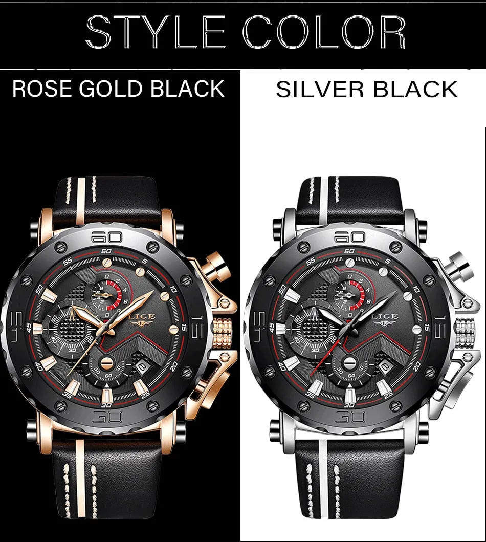 2019 LIGE Quartz Top Brand Luxury Big Dial Military Mens Watch
