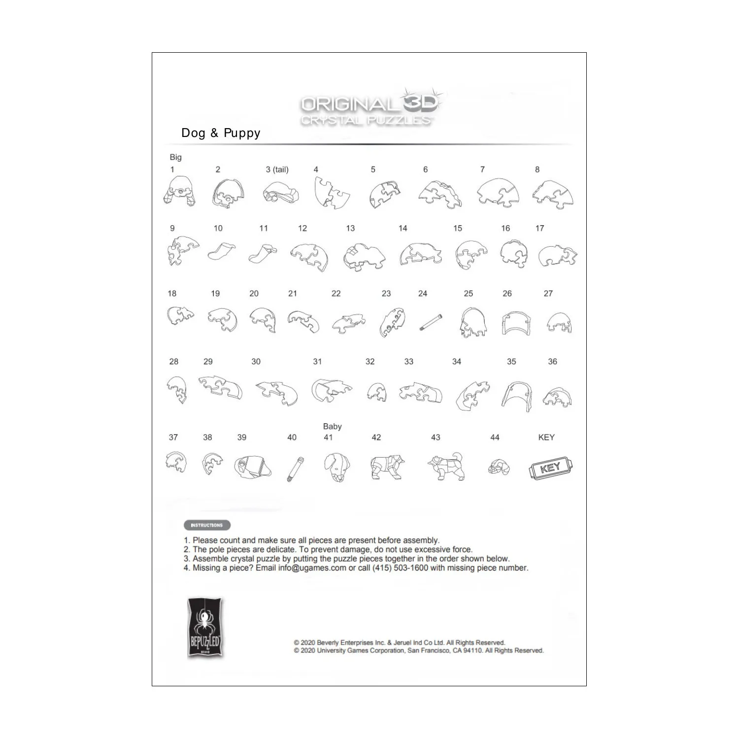 3D Crystal Puzzle - Dog & Puppy (Black): 47 Pcs