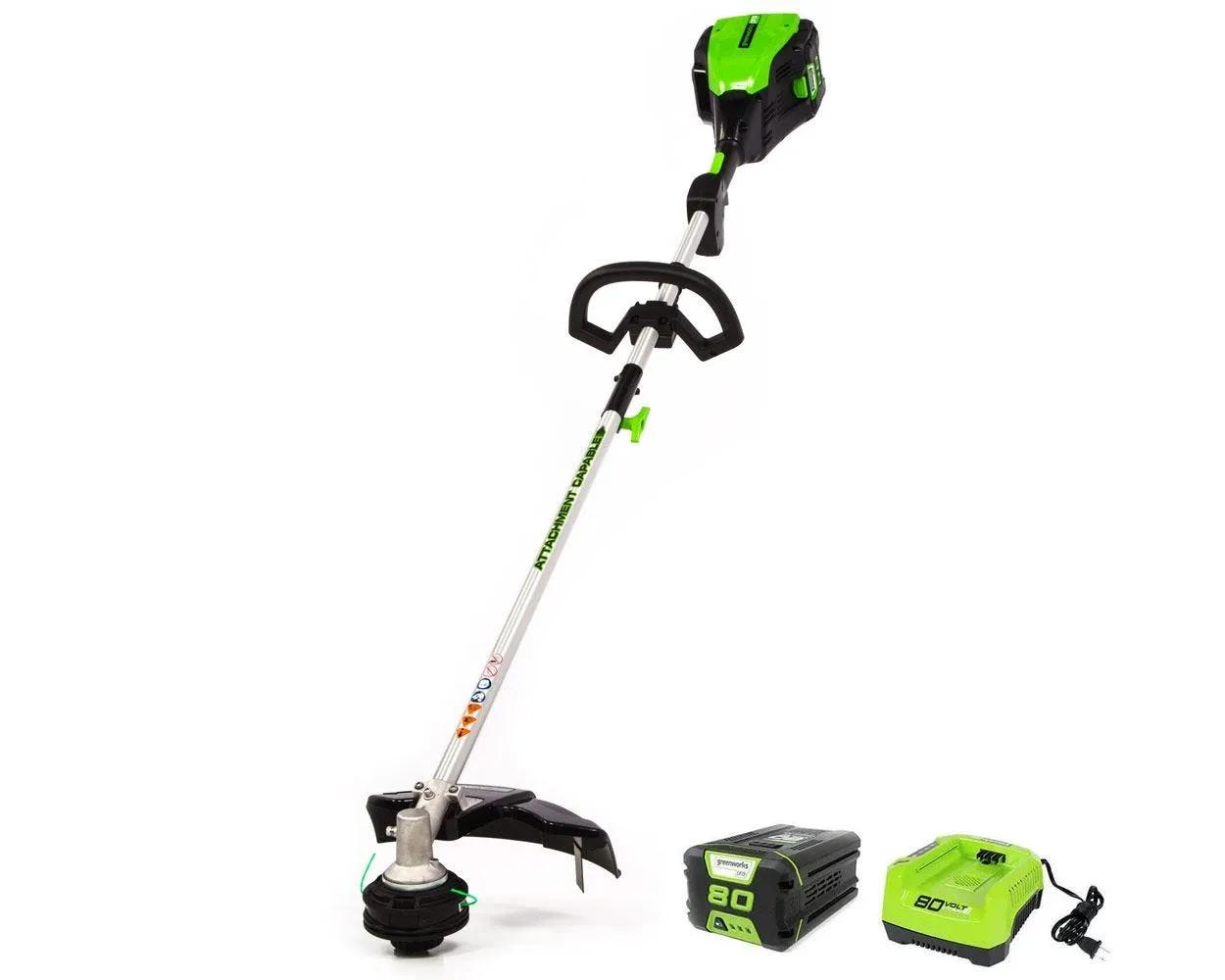 80V 16" Cordless Battery String Trimmer (Attachment Capable) &10-Inch Cultivator Attachment Combo Kit w/ 2.0Ah Battery & Charger