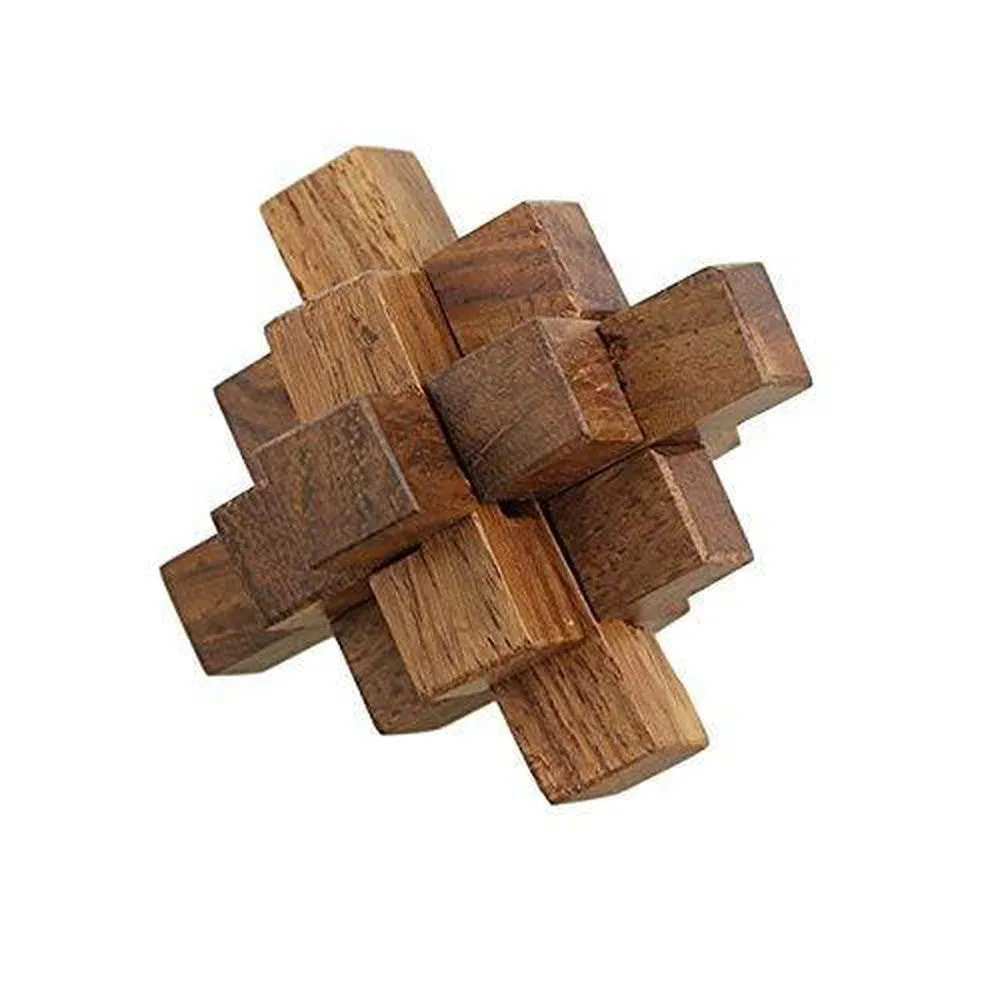 Handmade Wooden Crystal IQ Teaser Puzzle 3D Magic Game Mini Cross for Children