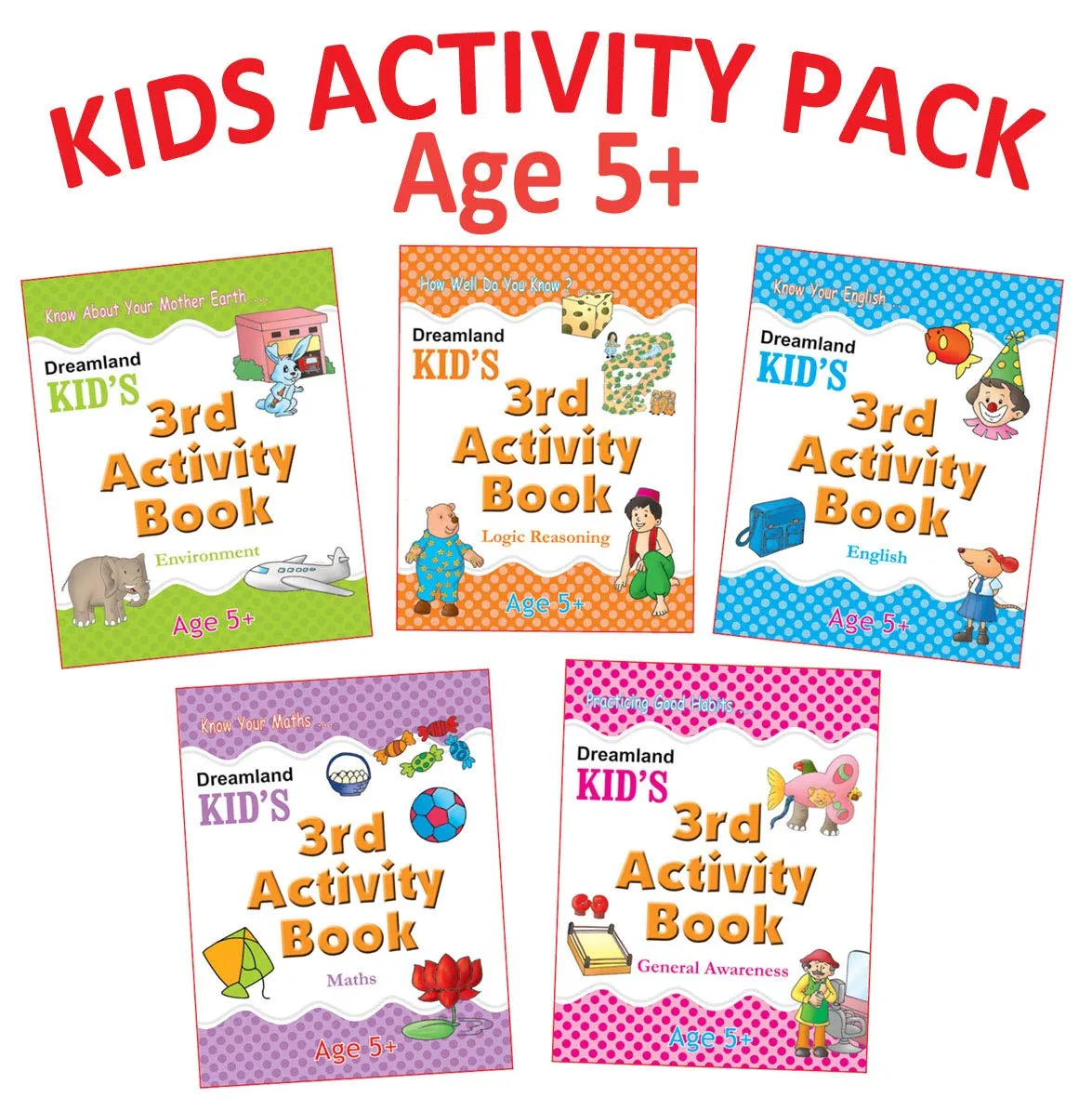 Kid's Activity Age 5  - Pack of 5 (English, Maths, Environment, General Awareness, Logic Reasoning)