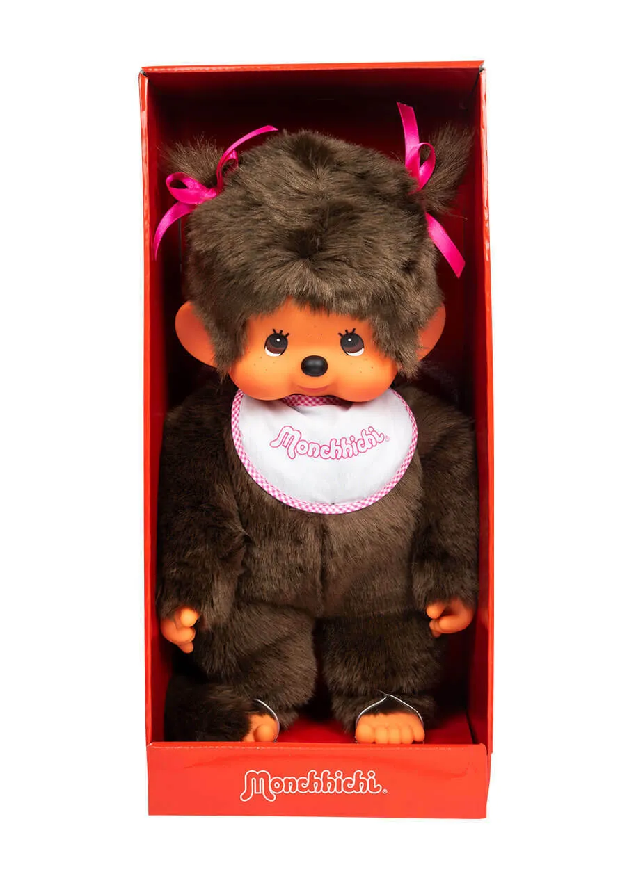 Monchhichi Pink Girl With Bib - Large Size