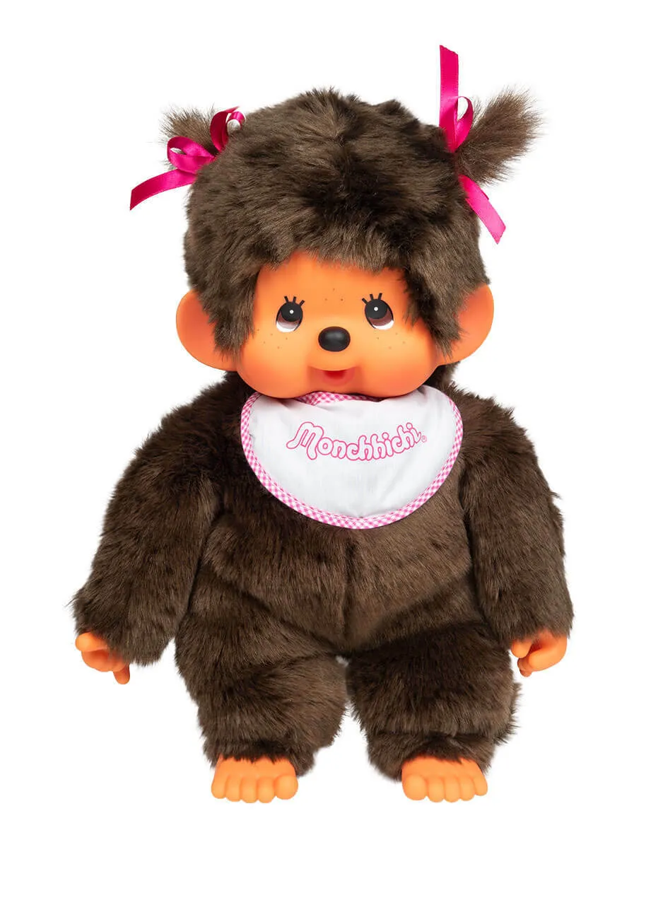 Monchhichi Pink Girl With Bib - Large Size