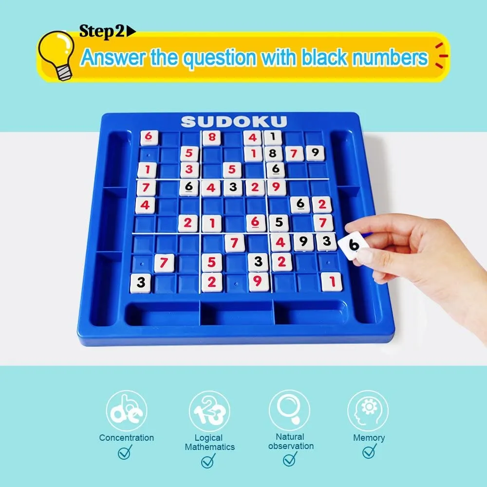 PLUSPOINT Sudoku Puzzle Children Sudoku Puzzle Board Game Number Cubes Table Game Educational Math Learning Puzzle Toy for Kids Adult (Sudoku)