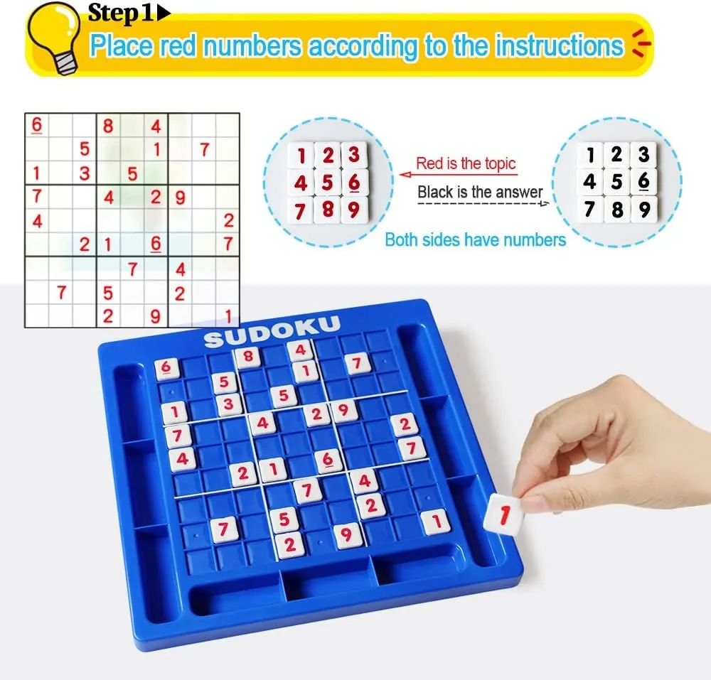 PLUSPOINT Sudoku Puzzle Children Sudoku Puzzle Board Game Number Cubes Table Game Educational Math Learning Puzzle Toy for Kids Adult (Sudoku)