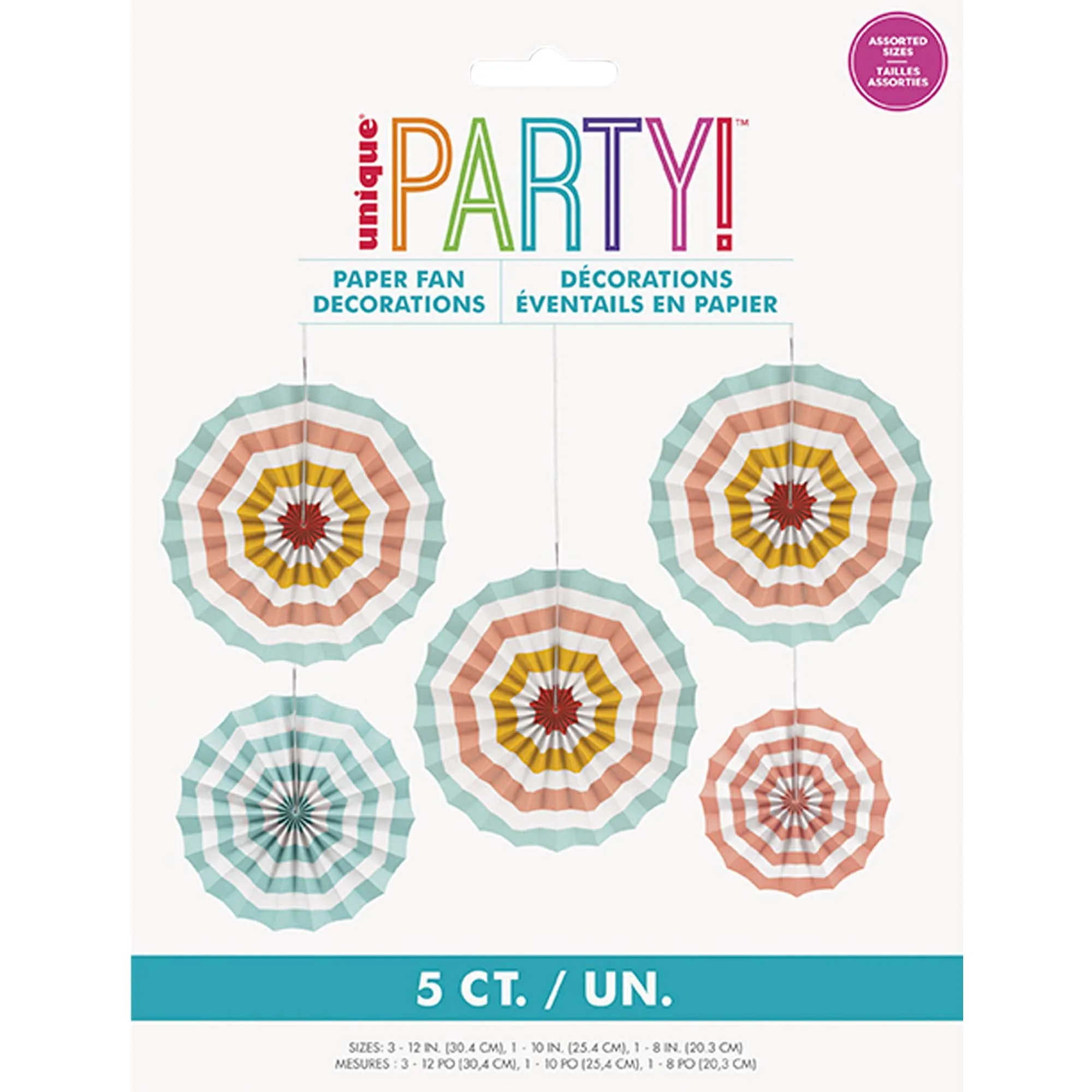 Poolside Summer Paper Fan Decorations, 5 Count