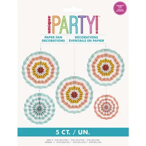 Poolside Summer Paper Fan Decorations, 5 Count