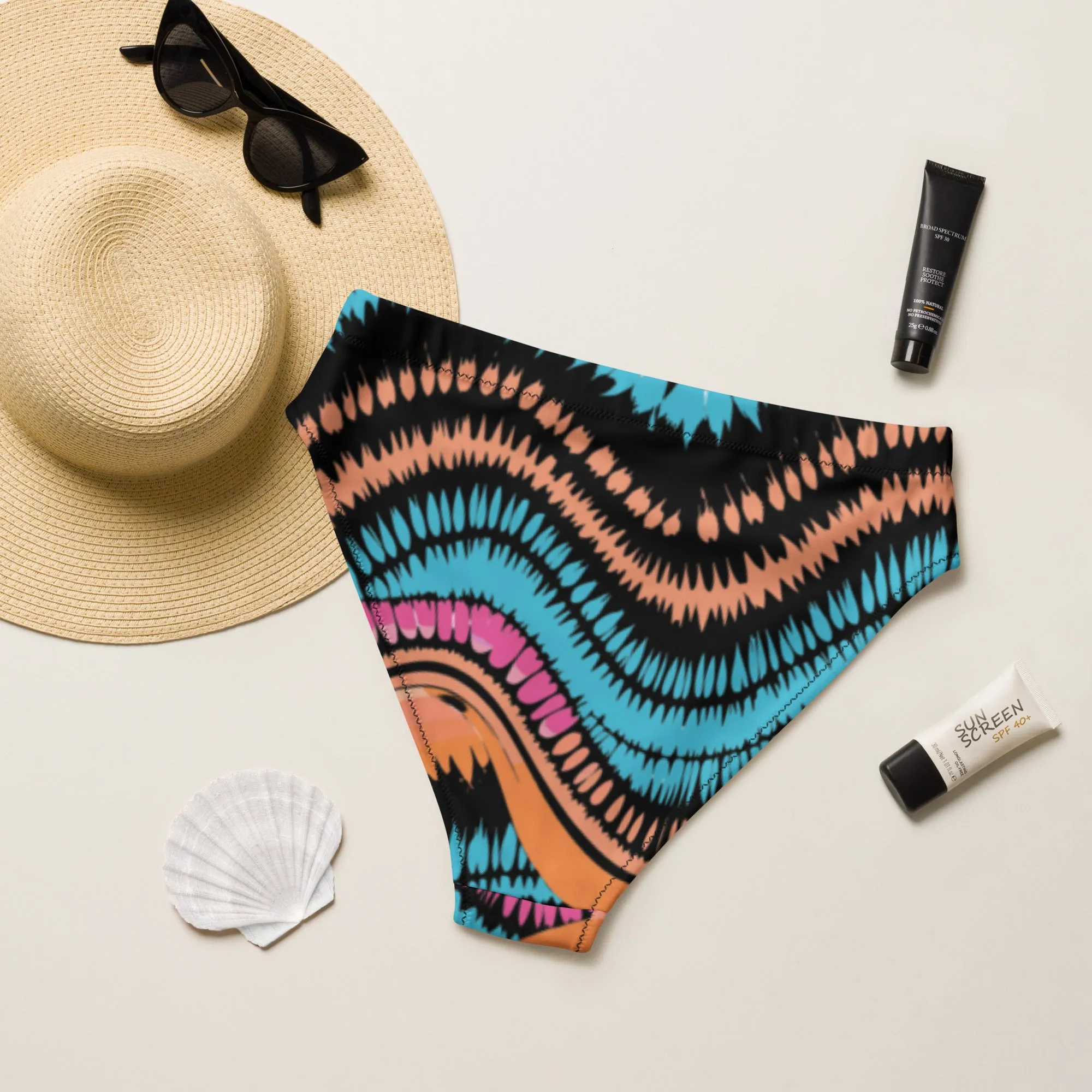 Recycled High-Waisted Bikini Bottom Peachy Crush Waves