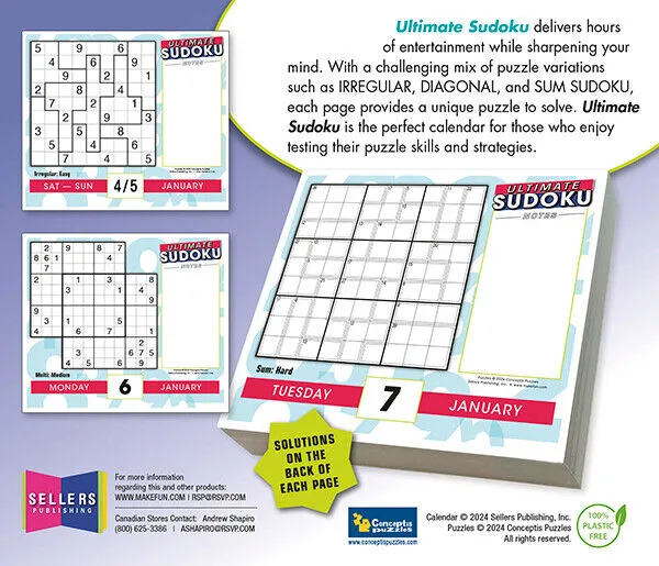 Sellers Publishing Ultimate Sudoku 2025 6.2" x 5.4" Box Calendar