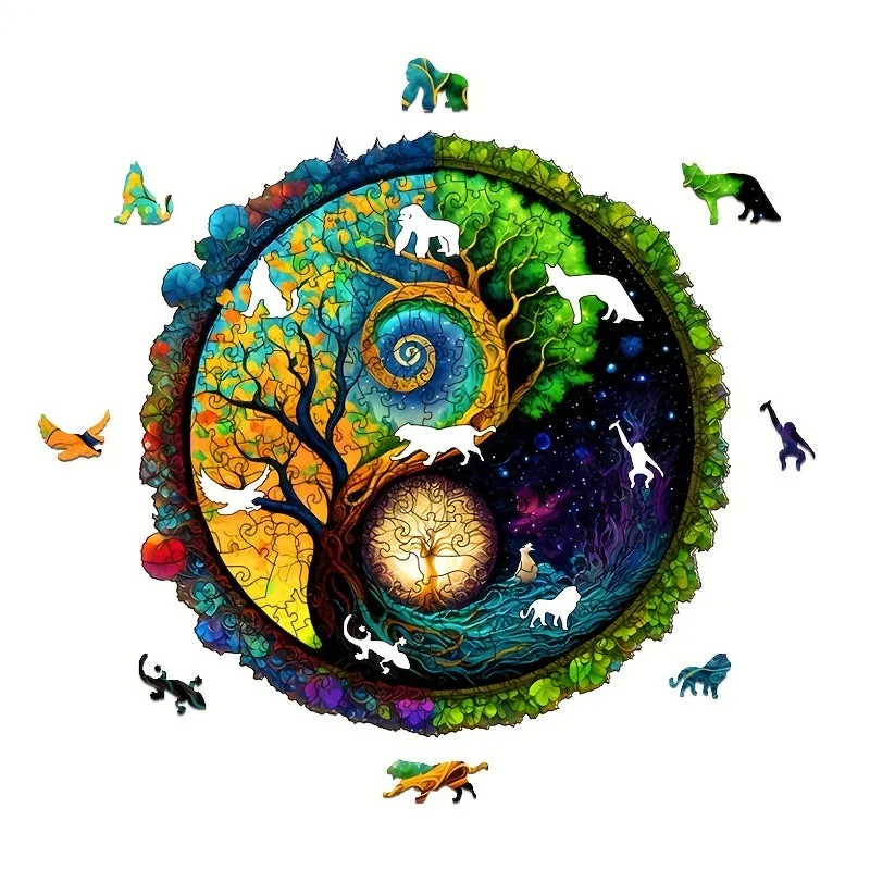 Starry Night God Tree Wooden Puzzle Unique Shape Animal Brain Teaser Toy