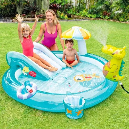 Super Cool Kids Outdoor Fun Inflatable Gator Kiddie Pool with Slide