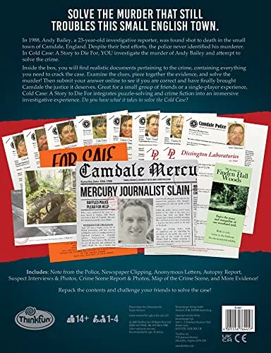 Thinkfun Cold Case a Story to Die for Murder Mystery Game Ages 14