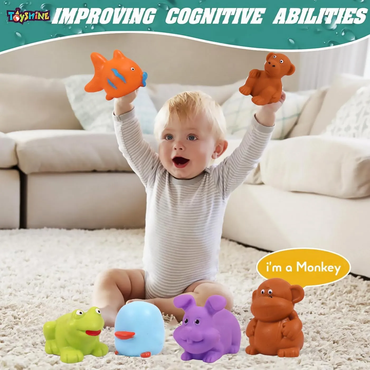 Toyshine Baby Pool Toys | 3 ft. Bath Tub with 12 pc Chu Chu Squeezy Animal | Toys for 1-3 Years Indoor & Outdoor Swimming Pool for Kids