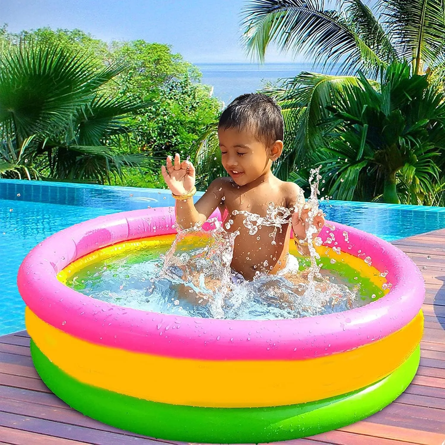 Toyshine Baby Pool Toys | 3 ft. Bath Tub with 12 pc Chu Chu Squeezy Animal | Toys for 1-3 Years Indoor & Outdoor Swimming Pool for Kids